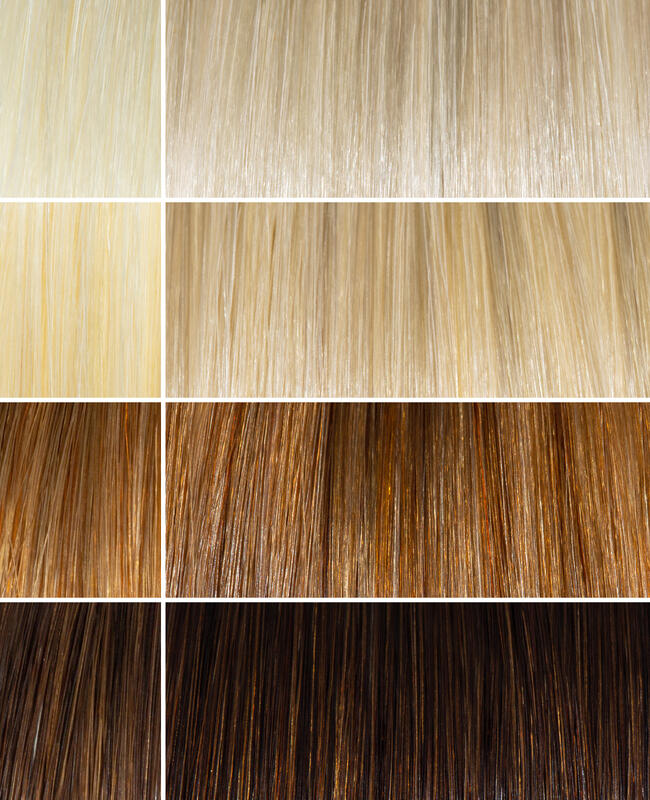 AURA ash blonde hair mask before and after swatches on various blonde and brunette hair shades