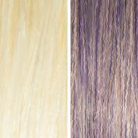 AURA irish lilac hair mask before and after swatches on various blonde and brunette hair shades thumbnail