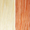 AURA salmon pink hair mask before and after swatches on various blonde and brunette hair shades thumbnail